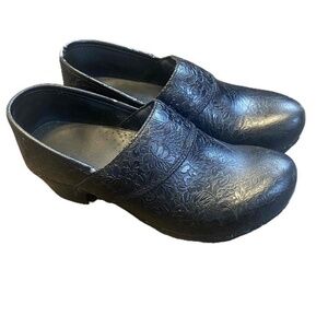 Dansko Black Floral Slip On Womens Clogs​